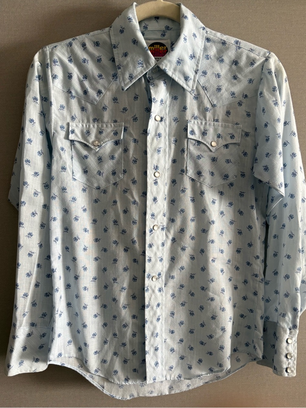Miller Western Wear Light Blue Floral Print snap Button Shirt S